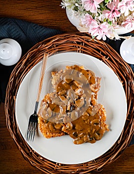 Sauerkraut pancakes fuczka with mushroom sauce