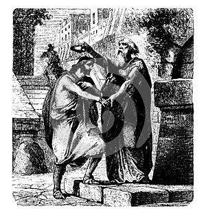 Saul Anointed by Samuel, vintage illustration photo