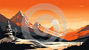 Saul Bass Inspired Mountain Scene Illustration