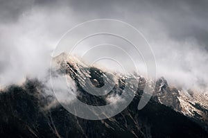 Sauling mountain covered by clouds