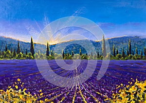 Sault Village in Vaucluse Lavender flower field Provence France Oil painting on canvas