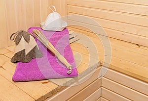 Sauna accessories in steam room