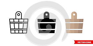 Sauna bucket icon of 3 types. Isolated vector sign symbol.
