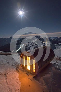 Sauna cottage on the dolomites mountain