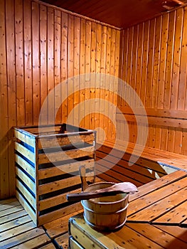 Sauna interior comfortable wooden room spa indoor