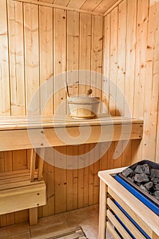 Sauna interior comfortable wooden room spa indoor details