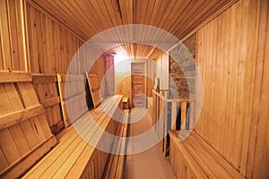 Sauna interior comfortable wooden room spa indoors