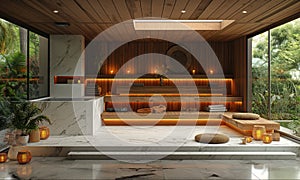 Sauna interior with luxury details