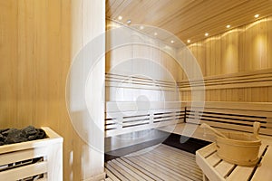 Sauna interior in luxury spa center