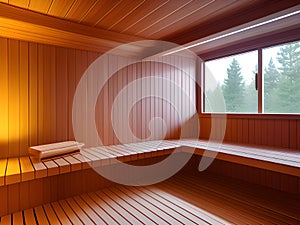 sauna interior with wooden floor, AI Generated