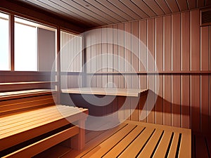 sauna interior with wooden floor, AI generated