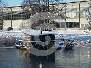 Sauna raft a cold winter day