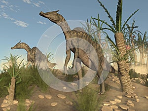 Saurolophus dinosaurs - 3D render photo