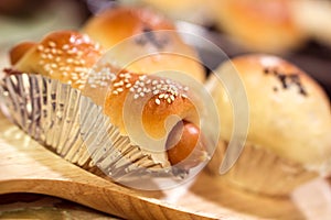 Sausage bread bun cooking bakery in kitchen