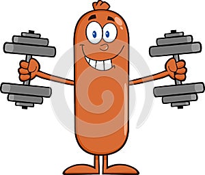 Sausage Cartoon Character Training With Dumbbells