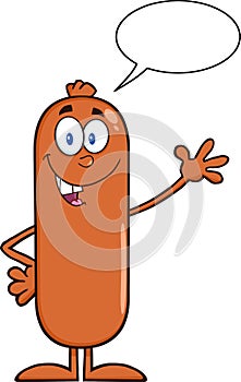 Sausage Cartoon Character Waving