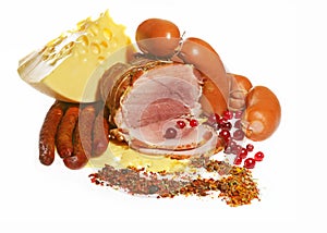 Sausage and cheese, meat products
