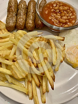 Sausage Chips Egg and Beans