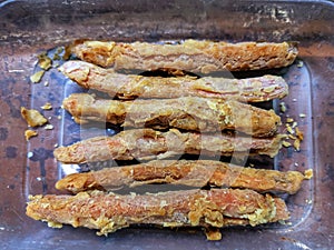 Sausage dish fried with crispy flour