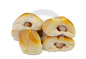 Sausage in the dough on white background. clipping path