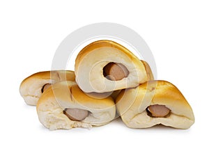 Sausage in the dough on white background. clipping path