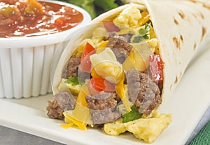 Sausage and egg breakfast burrito photo