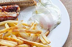 Sausage, egg and chips