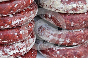 Sausage of extraordinary beautiful color and delicious taste photo