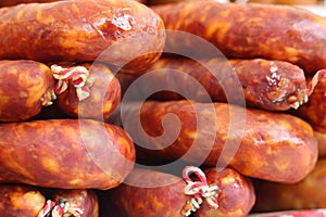 Sausage of extraordinary beautiful color and delicious taste photo