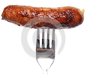 Sausage on fork