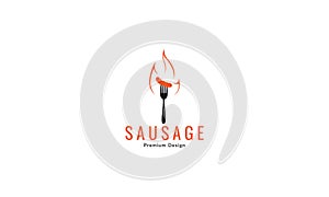 Sausage with fork and fire logo design vector icon symbol graphic illustration