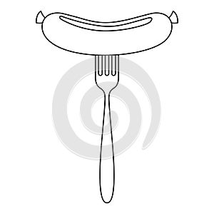 Sausage in fork icon, outline style.