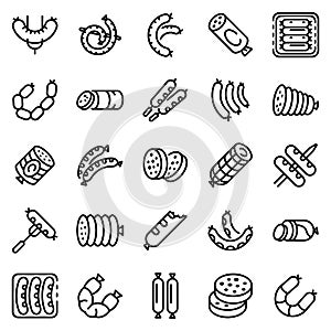 Sausage icons set, outline style