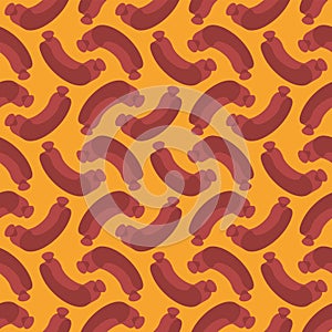 Sausage isometric pattern seamless. Meat delicacies Sausages background