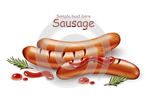 Sausage with ketchup Vector realistic isolated on white backgrounds