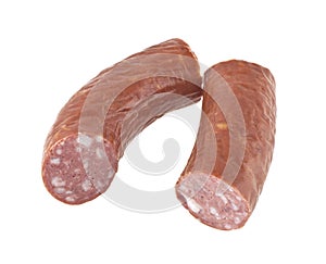 Sausage with lard isolated on white