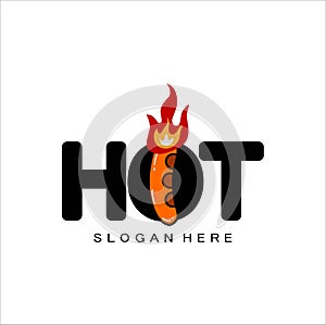 Sausage logo, illustration fire sausage isolated white background