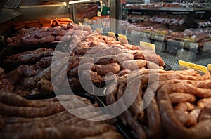 sausage in the market showcase