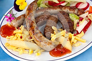 Sausage and minced meat-hamburger with dumplings