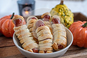 Sausage mummies in dough scary halloween food