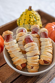 Sausage mummies in dough scary halloween food