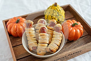 Sausage mummies in dough scary halloween food