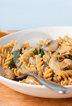 Sausage and mushroom fusilli