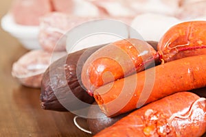 Sausage products on cutting board