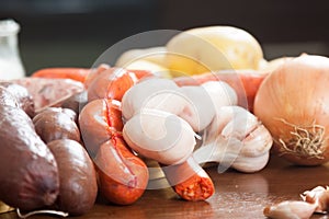 Sausage products on cutting board