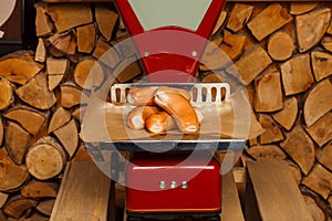 Sausage on red scales