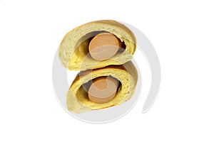 Sausage roll cut in half