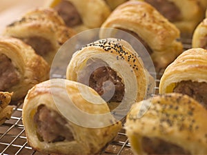 Sausage Rolls on a Cooling Rack