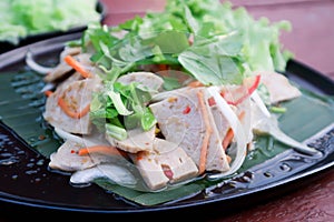 Sausage salad, spicy salad or Thai spicy salad or Thai sausage salad