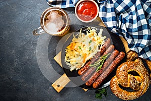 Sausage, sauerkraut, bretzels and beer.